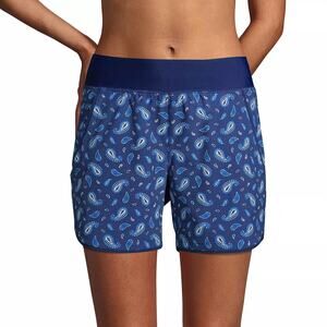 Lands End Sunshade 5" Swim Board Shorts‎ UPF 50 Womens Size 16 XL Blue Paisley